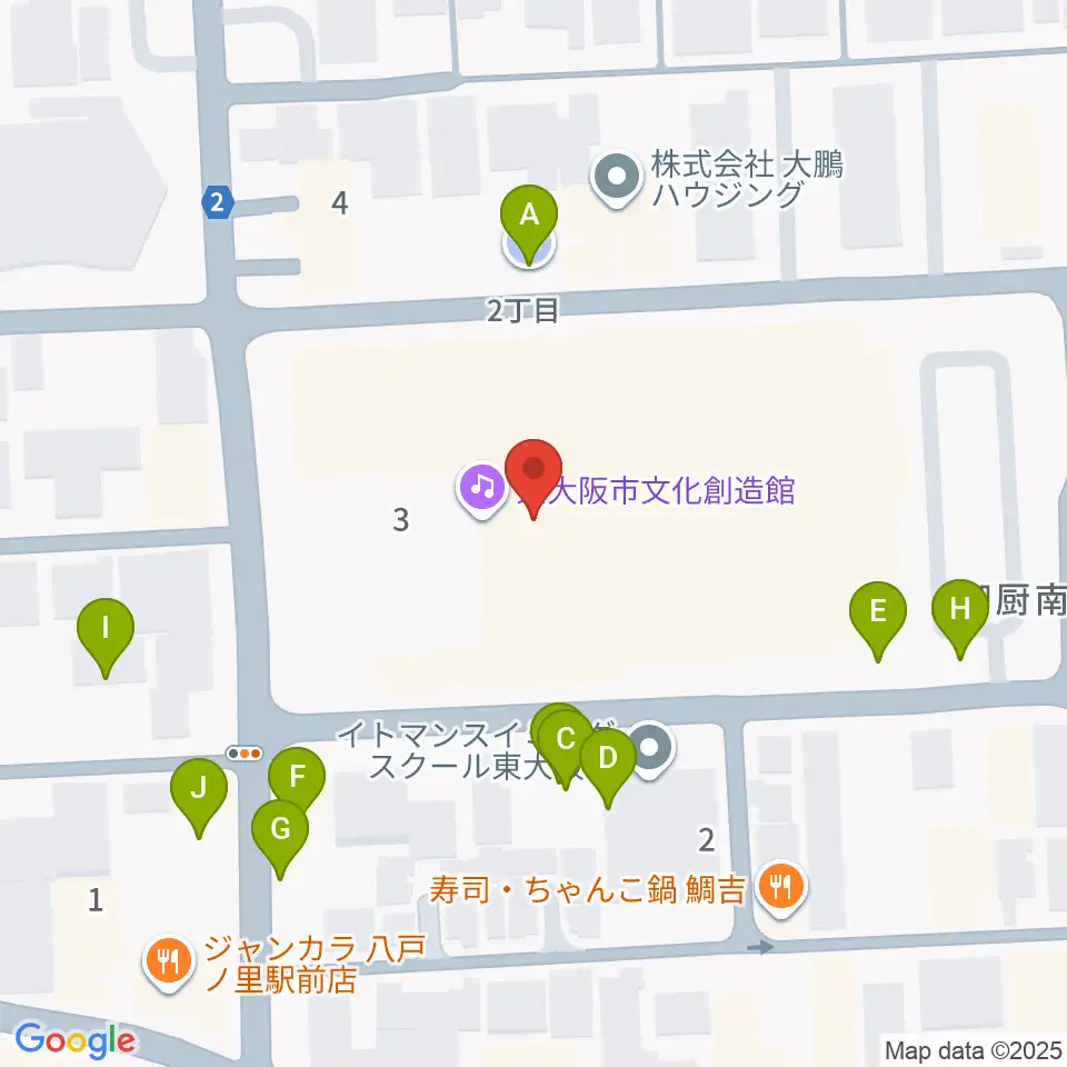 東大阪市文化創造館周辺の駐車場・コインパーキング一覧地図