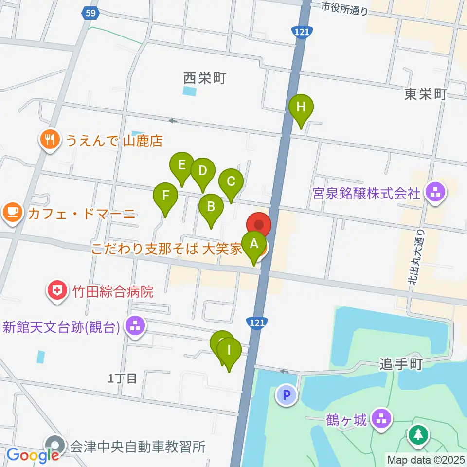 会津若松 まるギター教室&ベース、ウクレレ周辺の駐車場・コインパーキング一覧地図