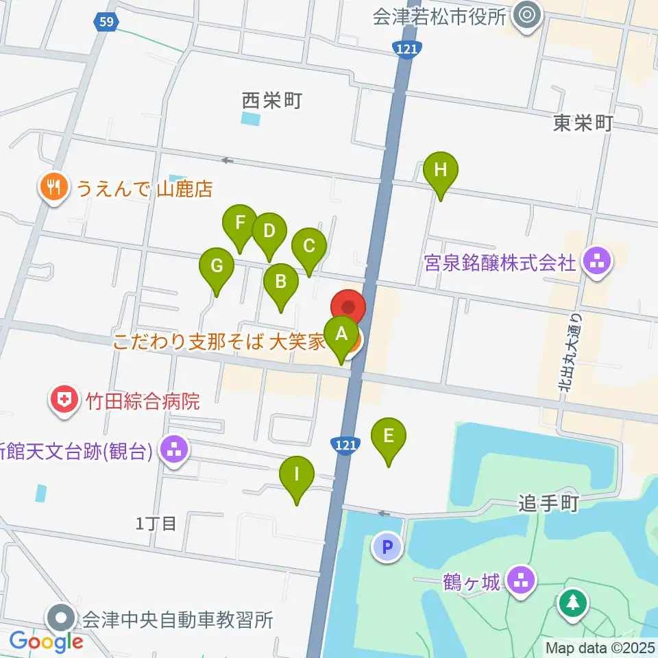 会津若松 まるギター教室＆ベース、ウクレレ周辺の駐車場・コインパーキング一覧地図