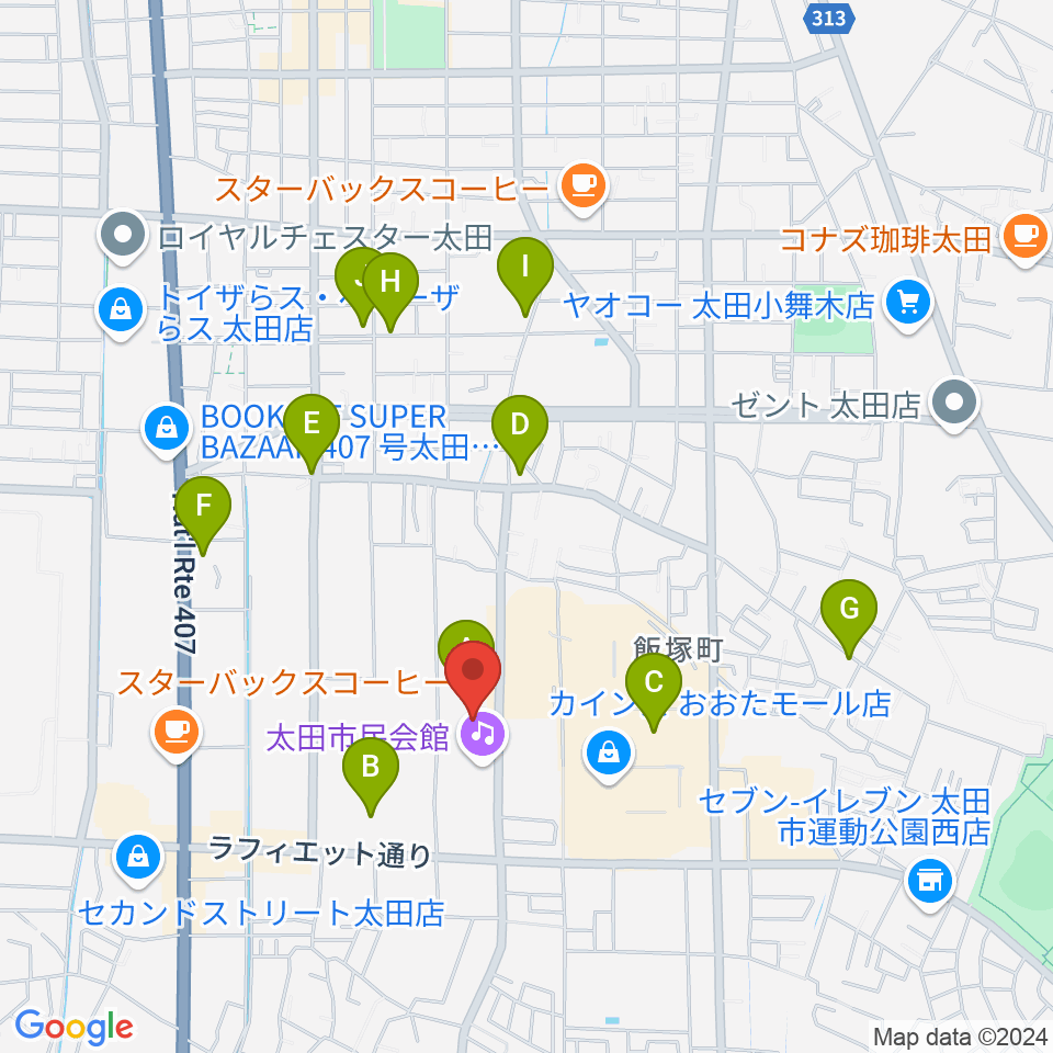 太田市民会館周辺の駐車場・コインパーキング一覧地図