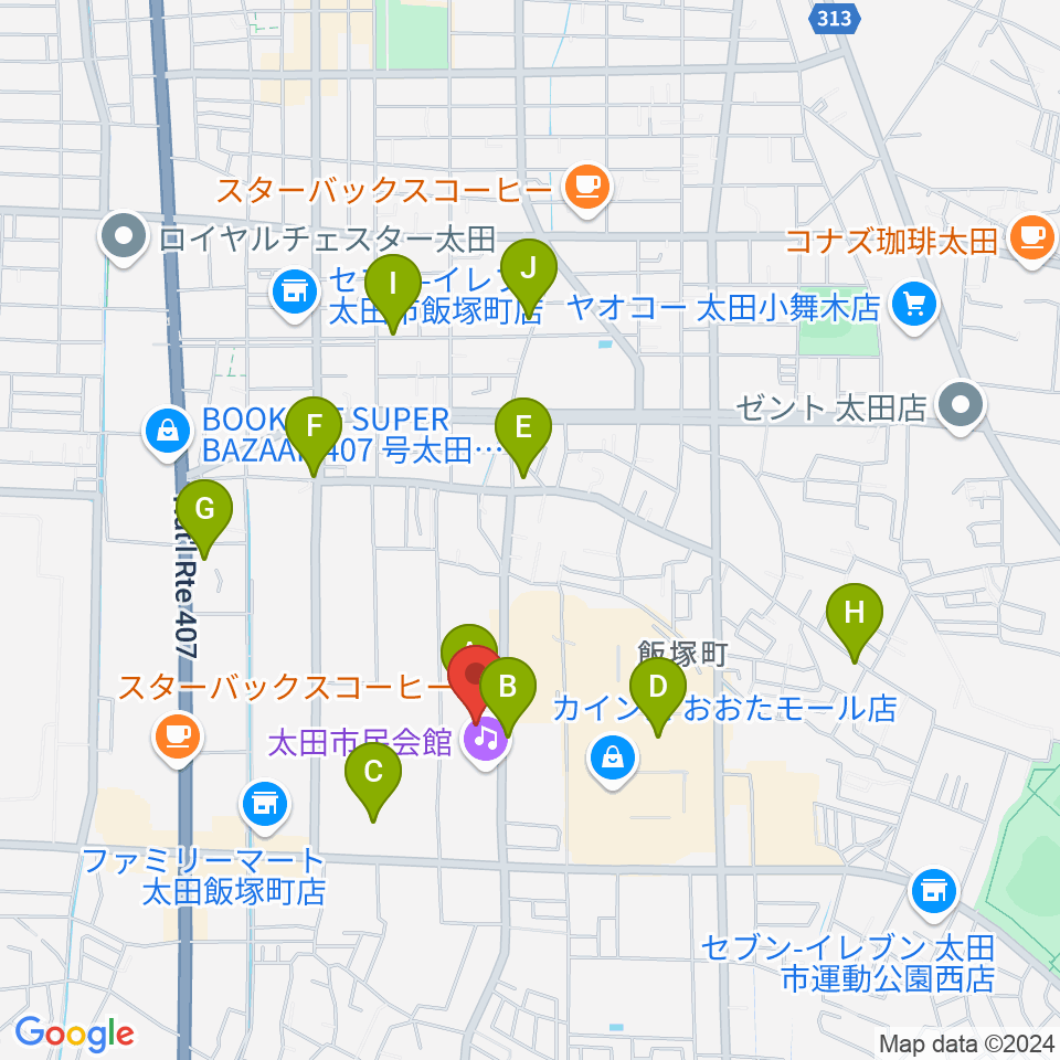 太田市民会館周辺の駐車場・コインパーキング一覧地図