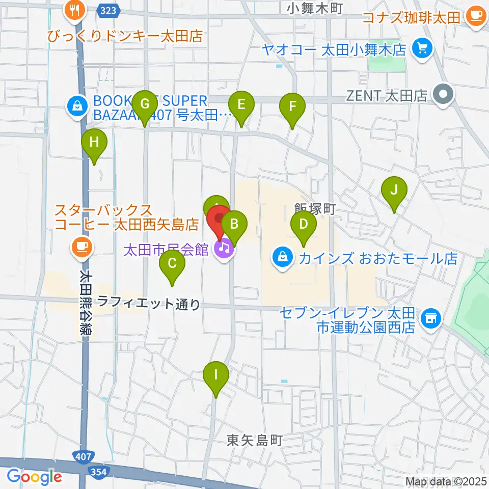 太田市民会館周辺の駐車場・コインパーキング一覧地図