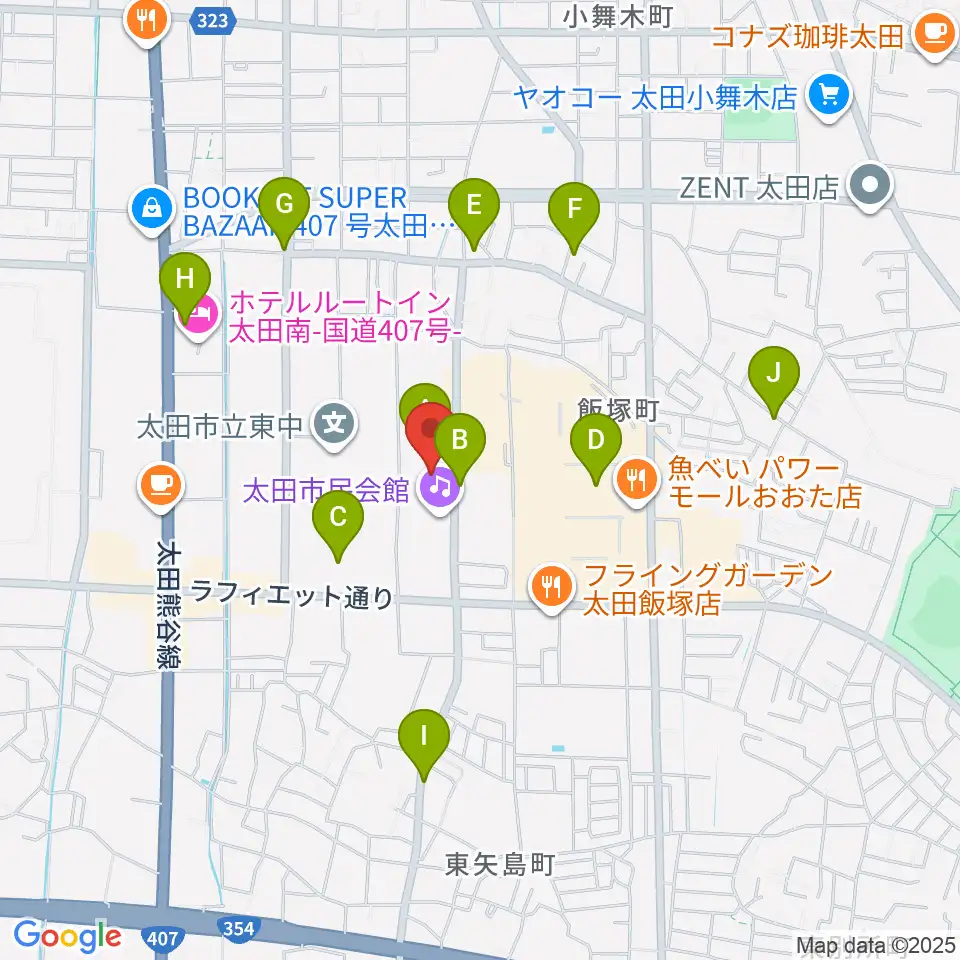 太田市民会館周辺の駐車場・コインパーキング一覧地図