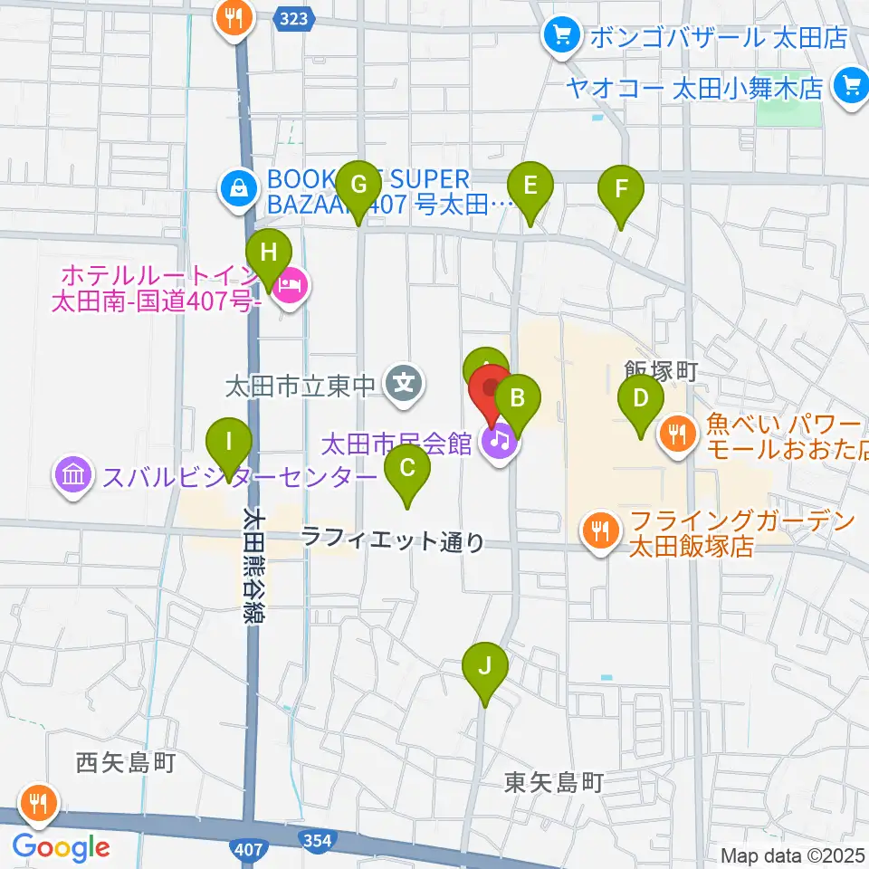 太田市民会館周辺の駐車場・コインパーキング一覧地図