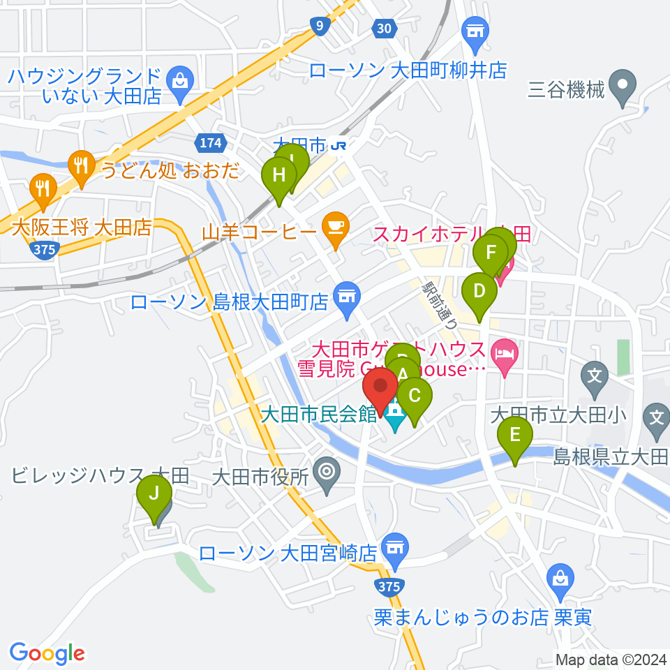 大田市民会館周辺の駐車場・コインパーキング一覧地図