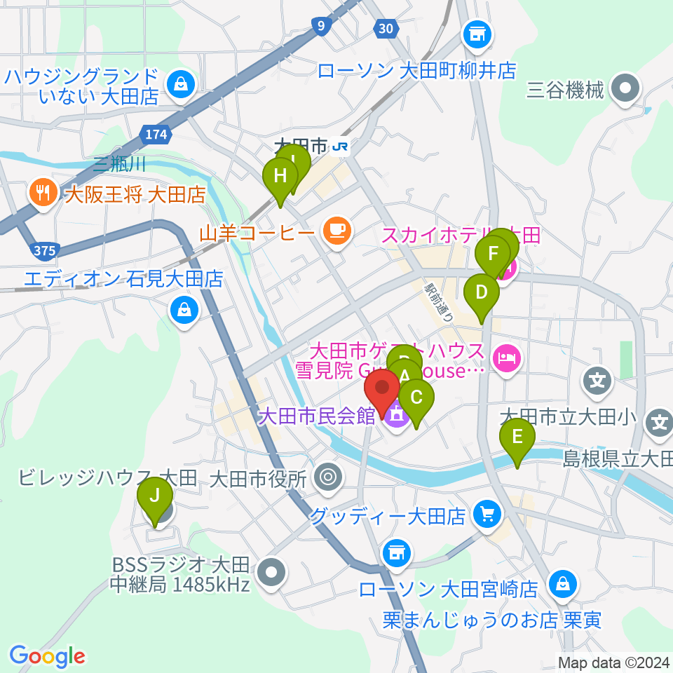 大田市民会館周辺の駐車場・コインパーキング一覧地図