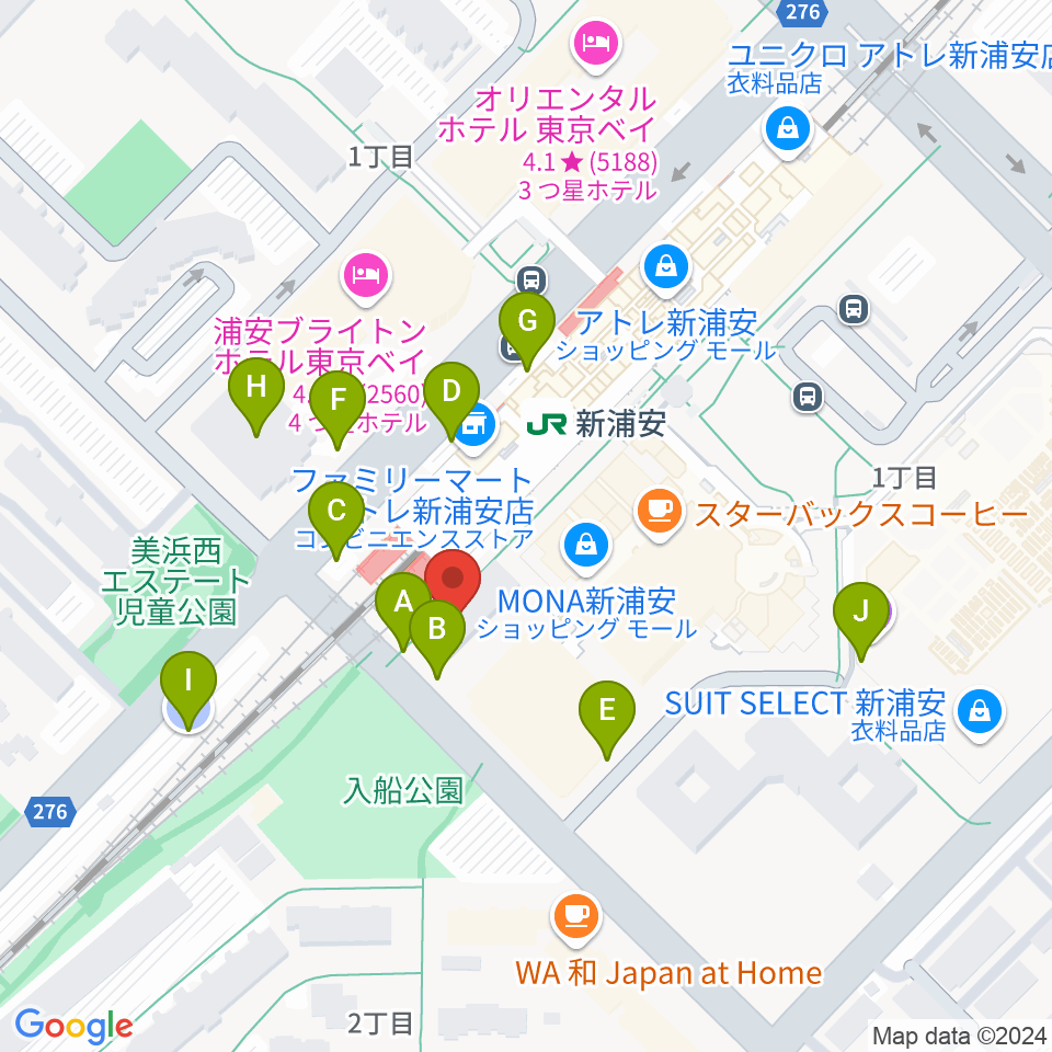 J:COM 浦安音楽ホール周辺の駐車場・コインパーキング一覧地図