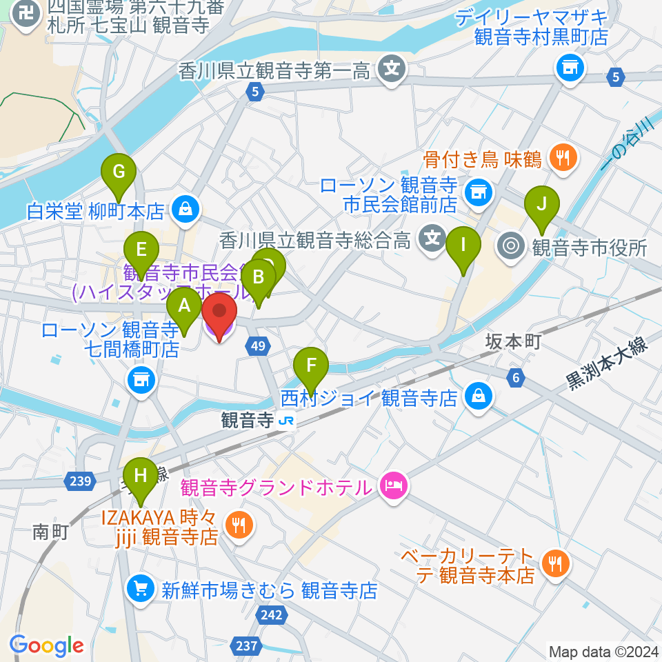 ハイスタッフホール 観音寺市民会館周辺の駐車場・コインパーキング一覧地図