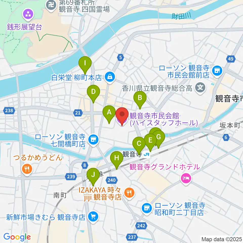 ハイスタッフホール 観音寺市民会館周辺の駐車場・コインパーキング一覧地図