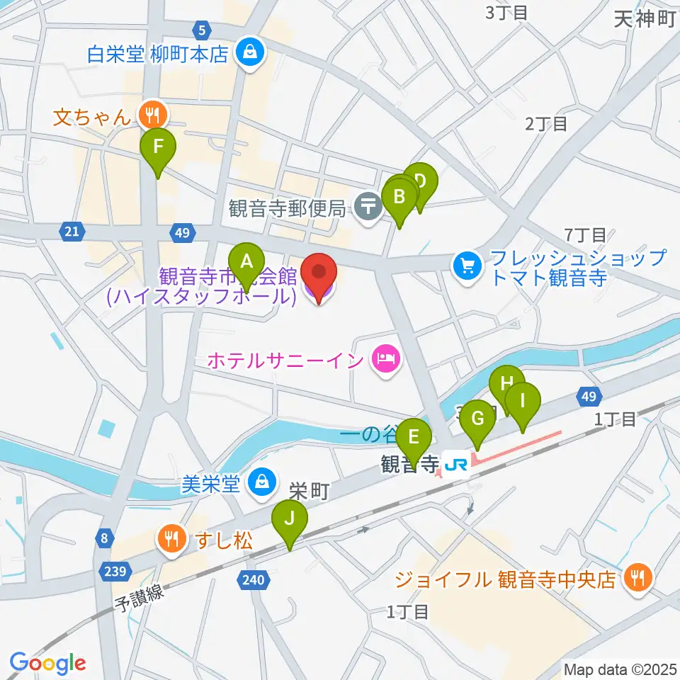 ハイスタッフホール 観音寺市民会館周辺の駐車場・コインパーキング一覧地図