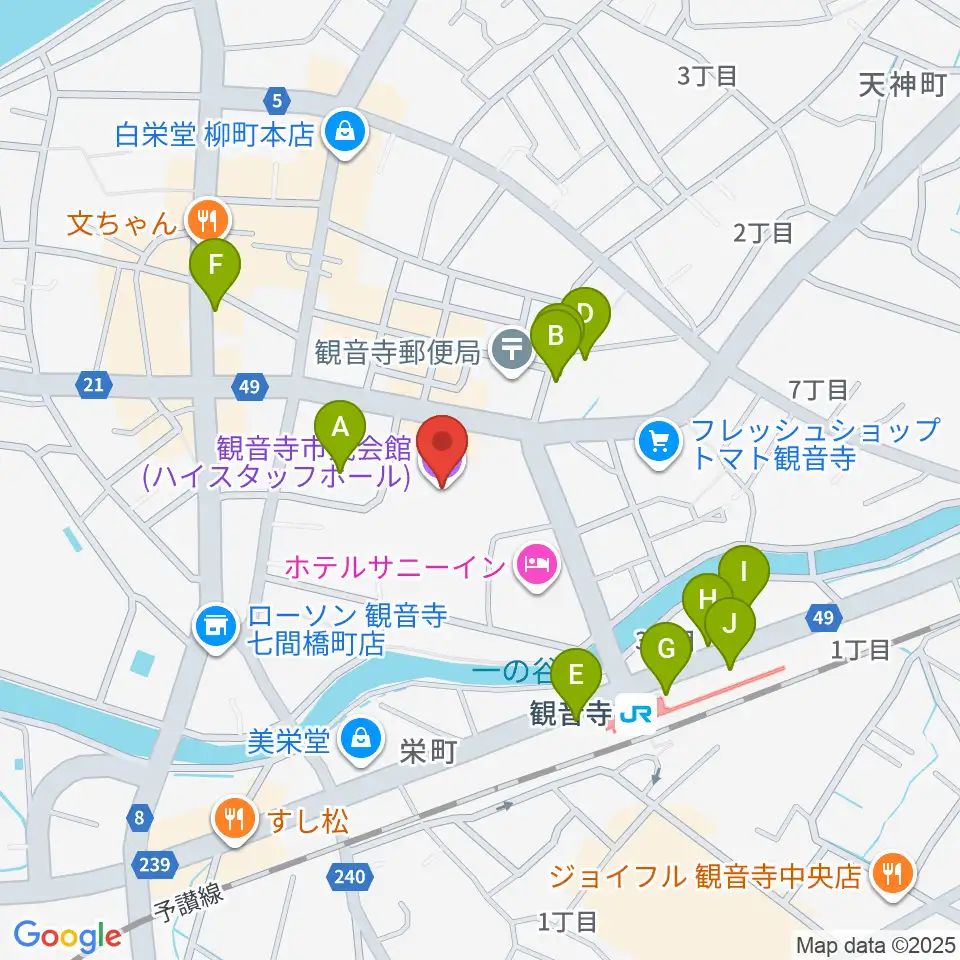 ハイスタッフホール 観音寺市民会館周辺の駐車場・コインパーキング一覧地図