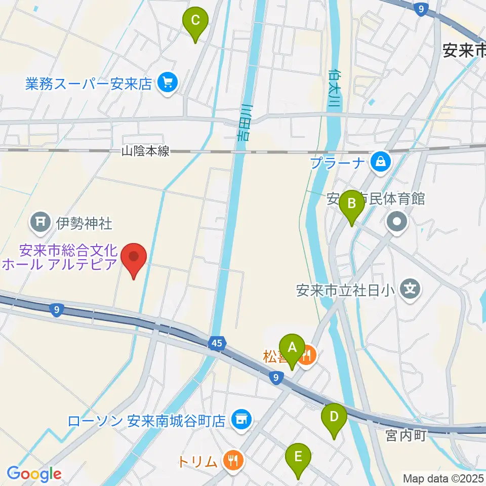 安来市総合文化ホール アルテピア周辺の駐車場・コインパーキング一覧地図