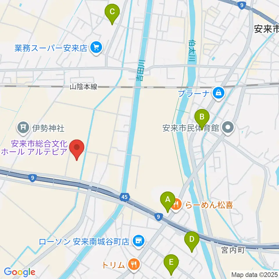 安来市総合文化ホール アルテピア周辺の駐車場・コインパーキング一覧地図