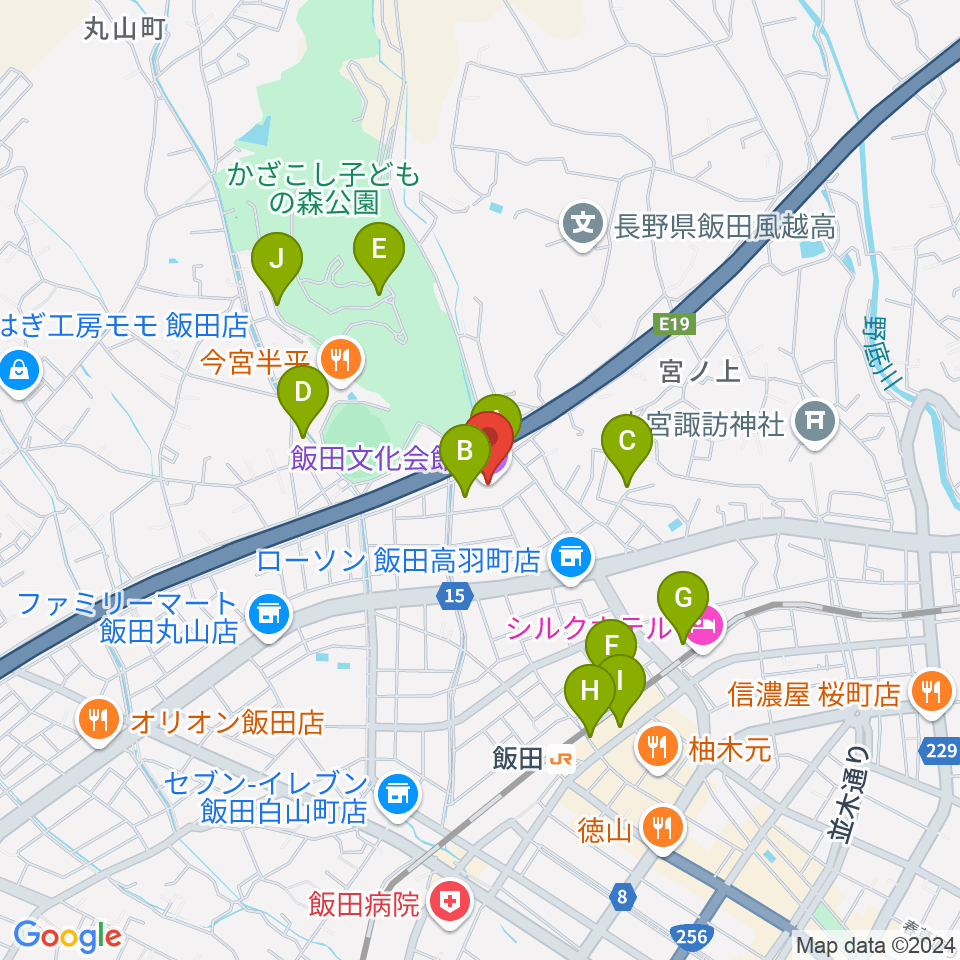 飯田文化会館周辺の駐車場・コインパーキング一覧地図