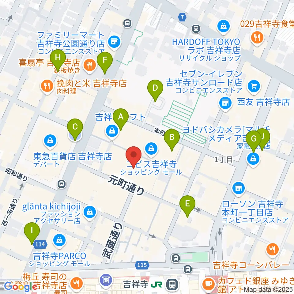 HMV record shop コピス吉祥寺周辺の駐車場・コインパーキング一覧地図