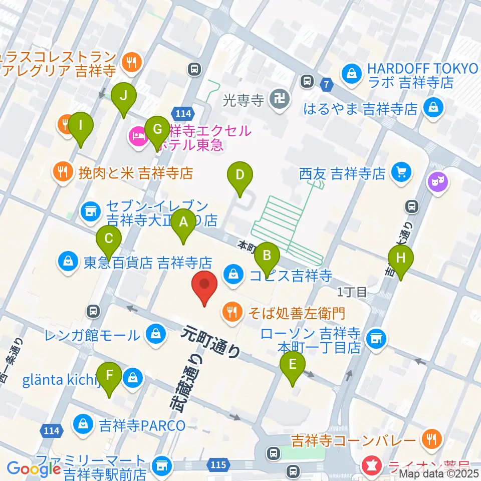 HMV record shop コピス吉祥寺周辺の駐車場・コインパーキング一覧地図
