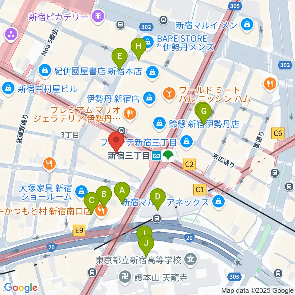 HMV record shop 新宿周辺の駐車場・コインパーキング一覧地図