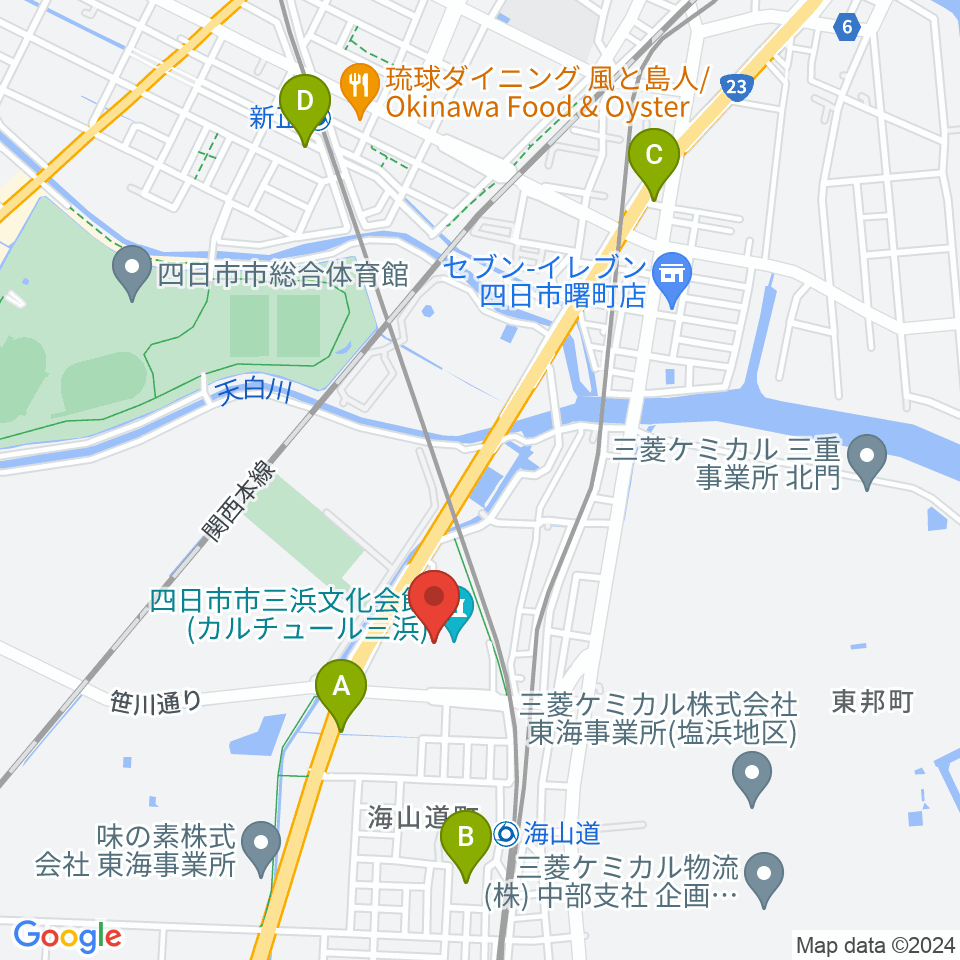 四日市市三浜文化会館 カルチュール三浜周辺の駐車場・コインパーキング一覧地図