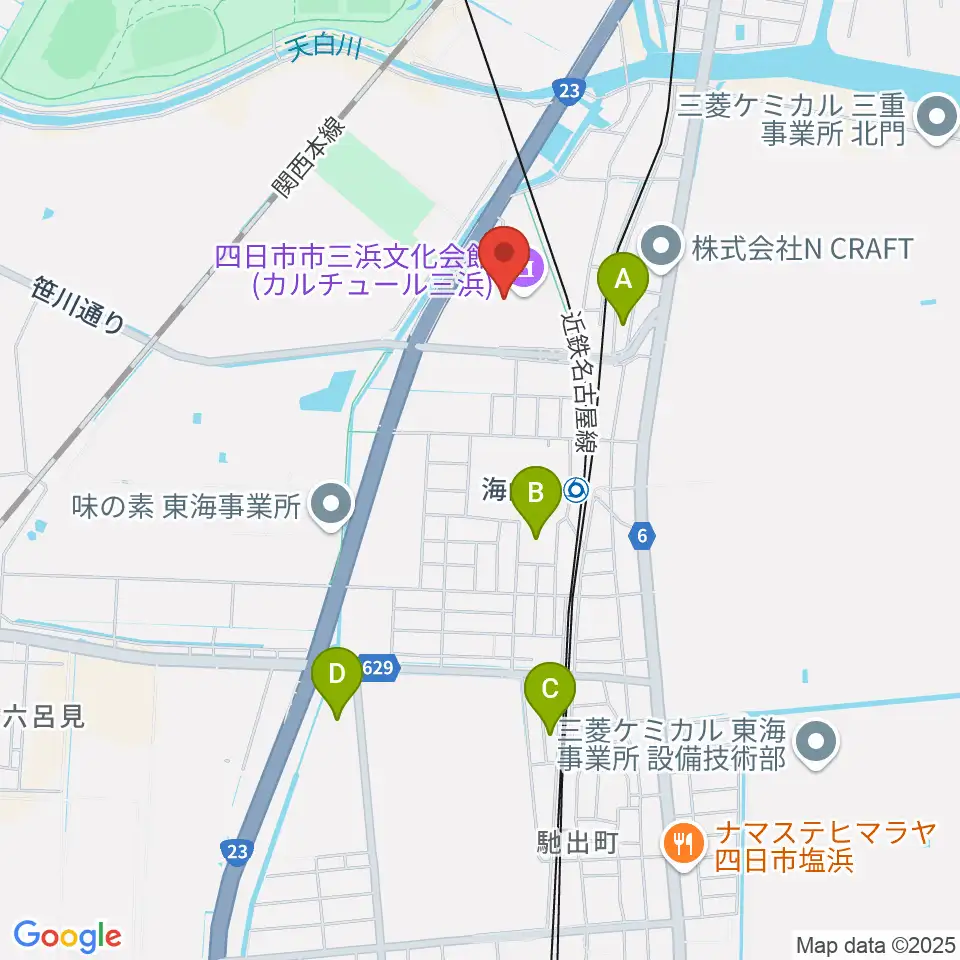 四日市市三浜文化会館 カルチュール三浜周辺の駐車場・コインパーキング一覧地図