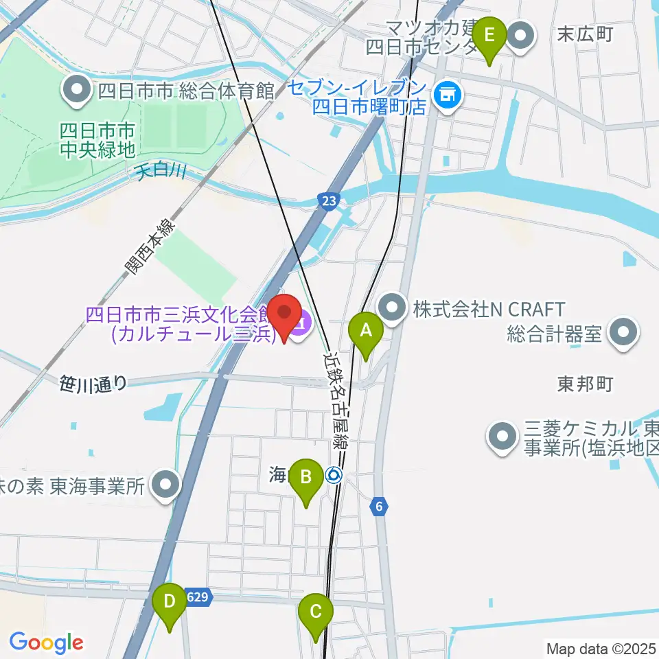 四日市市三浜文化会館 カルチュール三浜周辺の駐車場・コインパーキング一覧地図