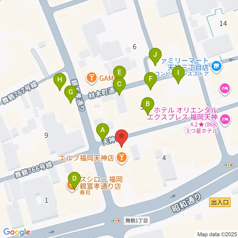 サウンドブギー天神親不孝通り店周辺の駐車場・コインパーキング一覧地図