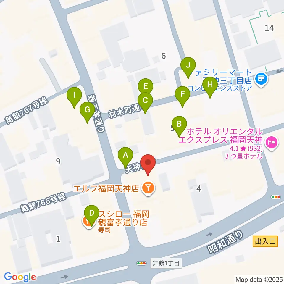 サウンドブギー天神親不孝通り店周辺の駐車場・コインパーキング一覧地図