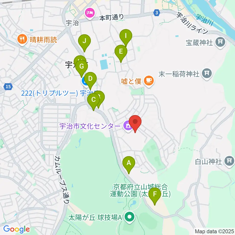 宇治市文化会館周辺の駐車場・コインパーキング一覧地図