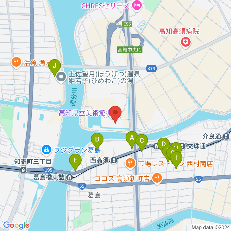 高知県立美術館周辺の駐車場・コインパーキング一覧地図