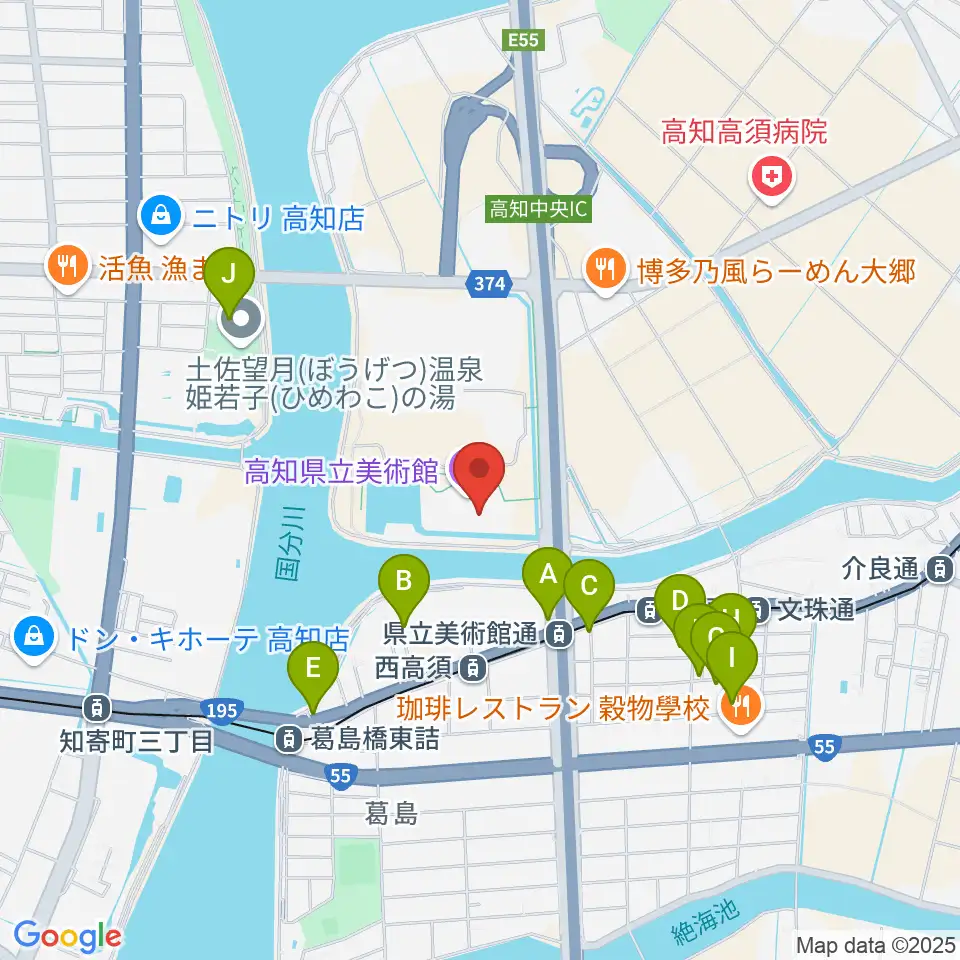 高知県立美術館周辺の駐車場・コインパーキング一覧地図