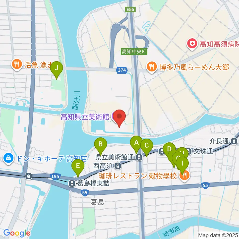 高知県立美術館周辺の駐車場・コインパーキング一覧地図