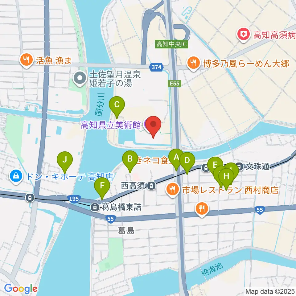 高知県立美術館周辺の駐車場・コインパーキング一覧地図