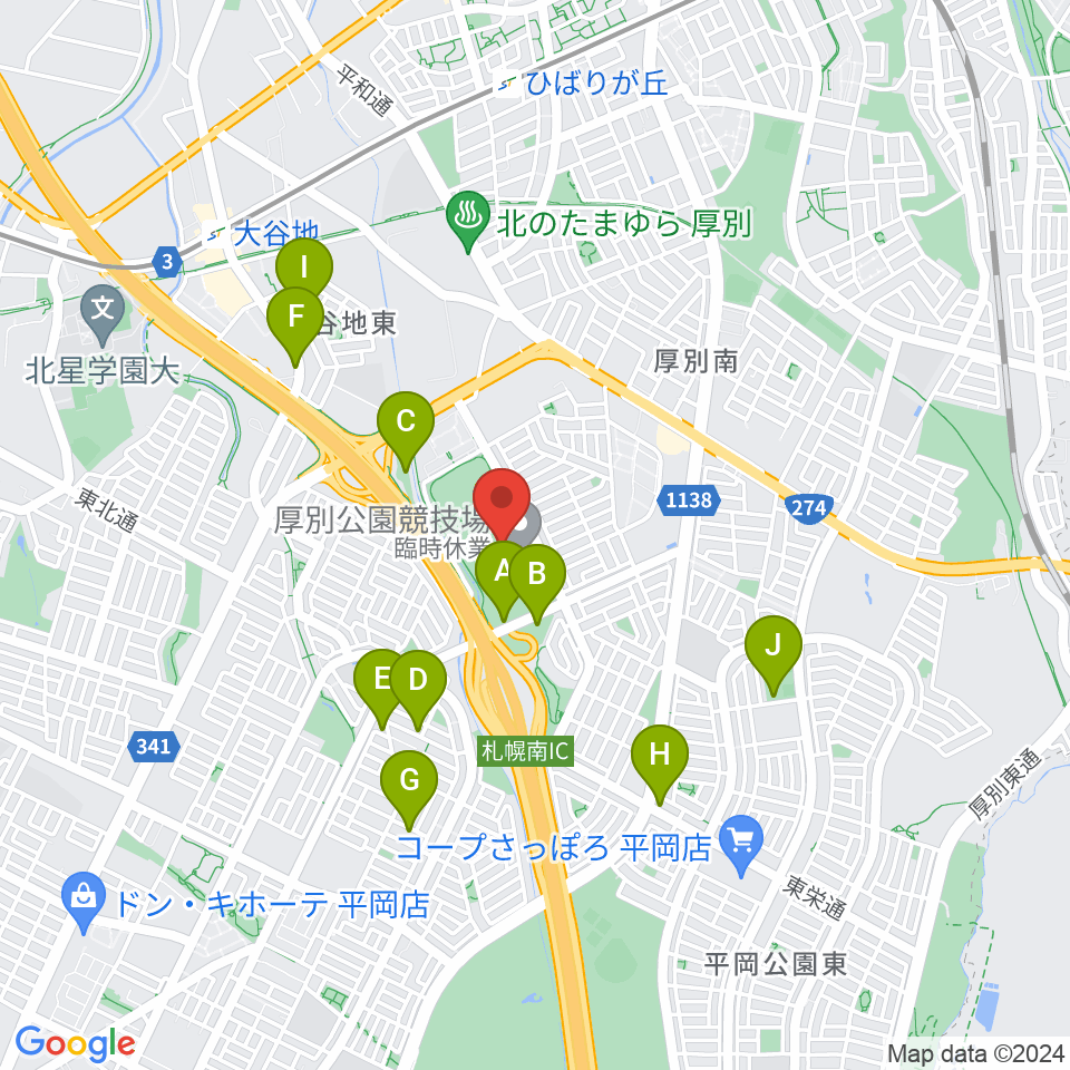 厚別公園競技場周辺の駐車場・コインパーキング一覧地図