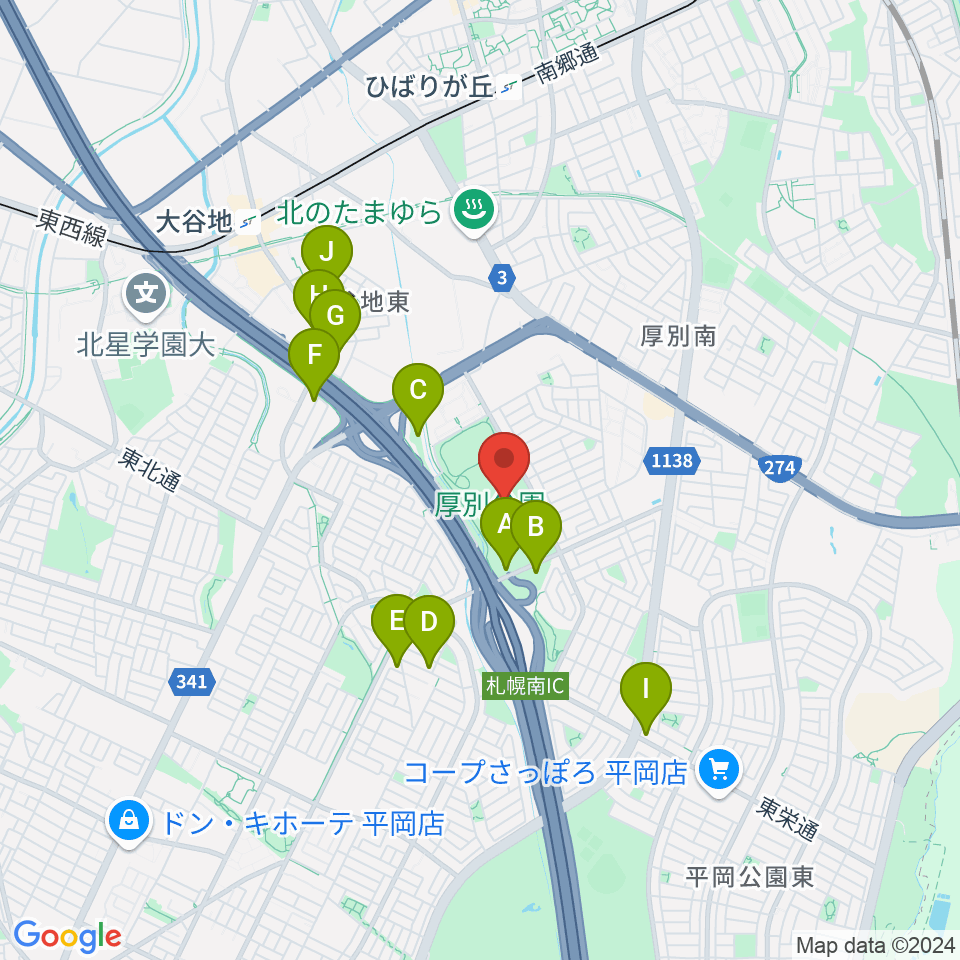 厚別公園競技場周辺の駐車場・コインパーキング一覧地図