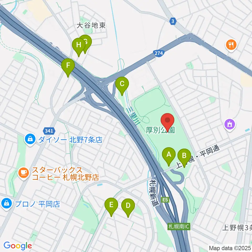 厚別公園競技場周辺の駐車場・コインパーキング一覧地図