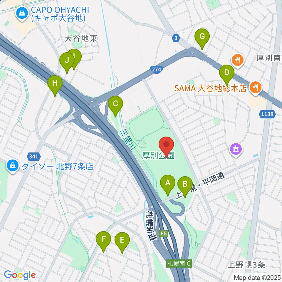 厚別公園競技場周辺の駐車場・コインパーキング一覧地図