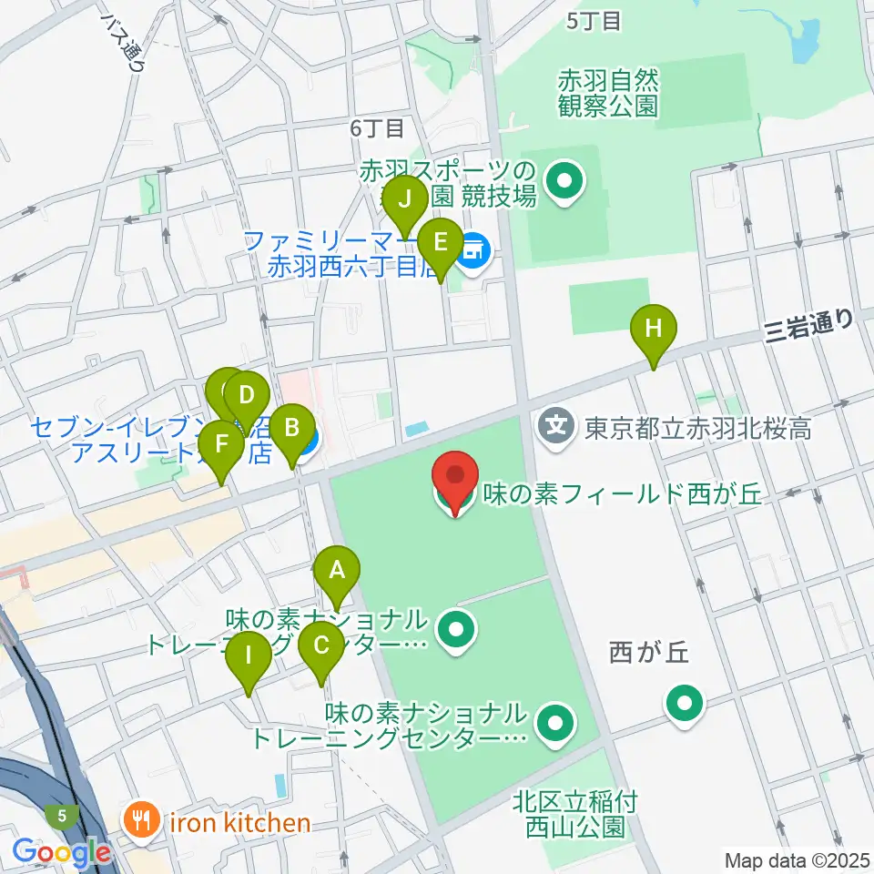 味の素フィールド西が丘周辺の駐車場・コインパーキング一覧地図