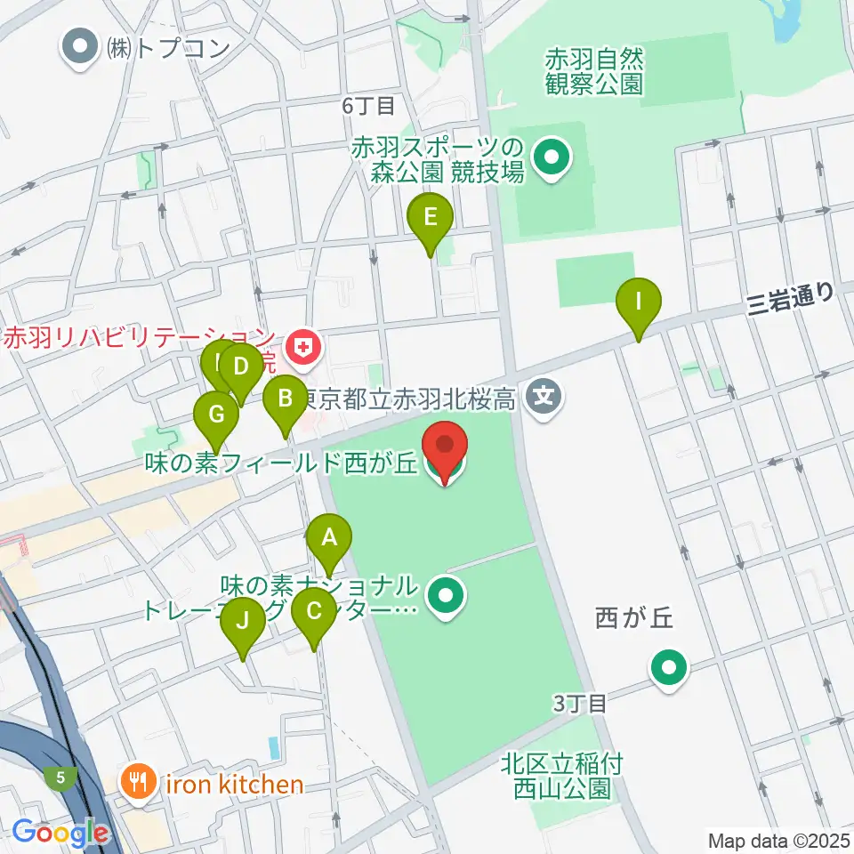 味の素フィールド西が丘周辺の駐車場・コインパーキング一覧地図