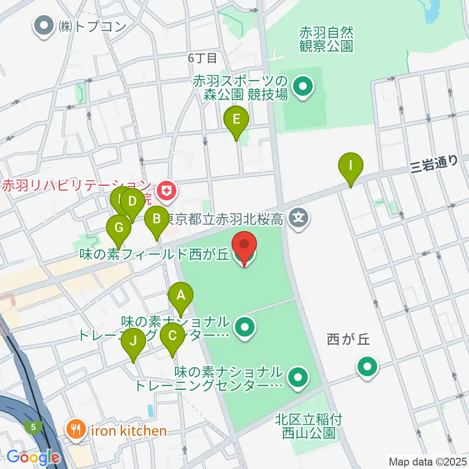 味の素フィールド西が丘周辺の駐車場・コインパーキング一覧地図