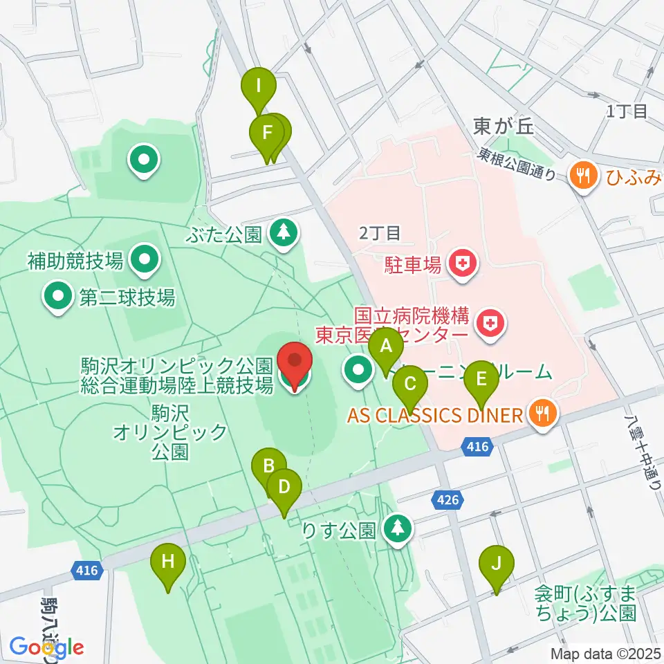 駒沢オリンピック公園陸上競技場周辺の駐車場・コインパーキング一覧地図