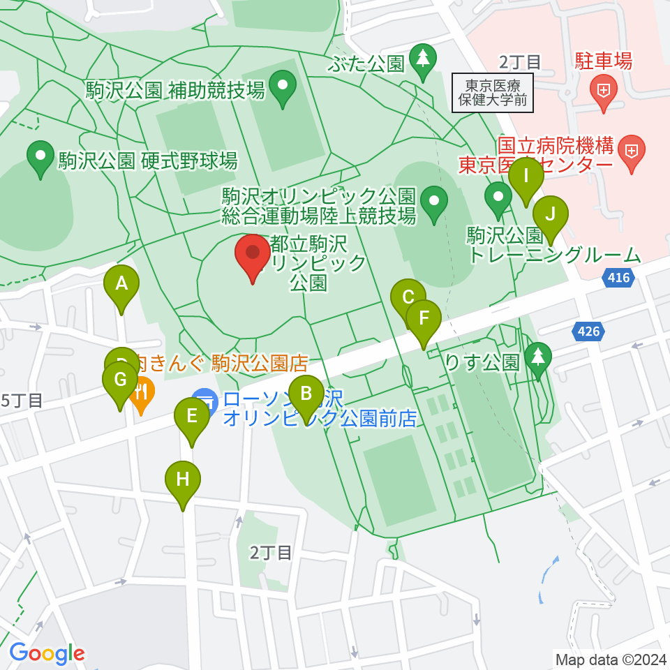 駒沢オリンピック公園体育館周辺の駐車場・コインパーキング一覧地図