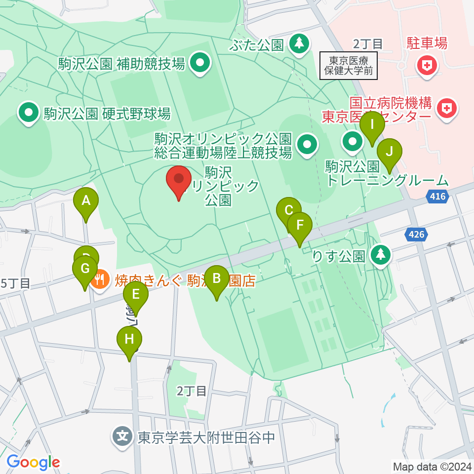 駒沢オリンピック公園体育館周辺の駐車場・コインパーキング一覧地図