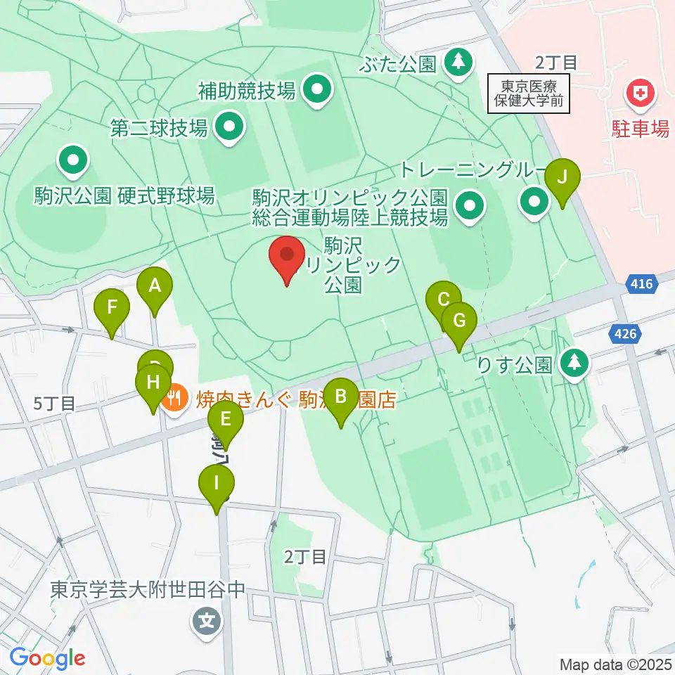 駒沢オリンピック公園体育館周辺の駐車場・コインパーキング一覧地図