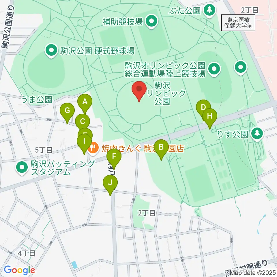 駒沢オリンピック公園体育館周辺の駐車場・コインパーキング一覧地図