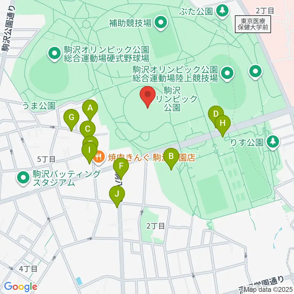 駒沢オリンピック公園体育館周辺の駐車場・コインパーキング一覧地図