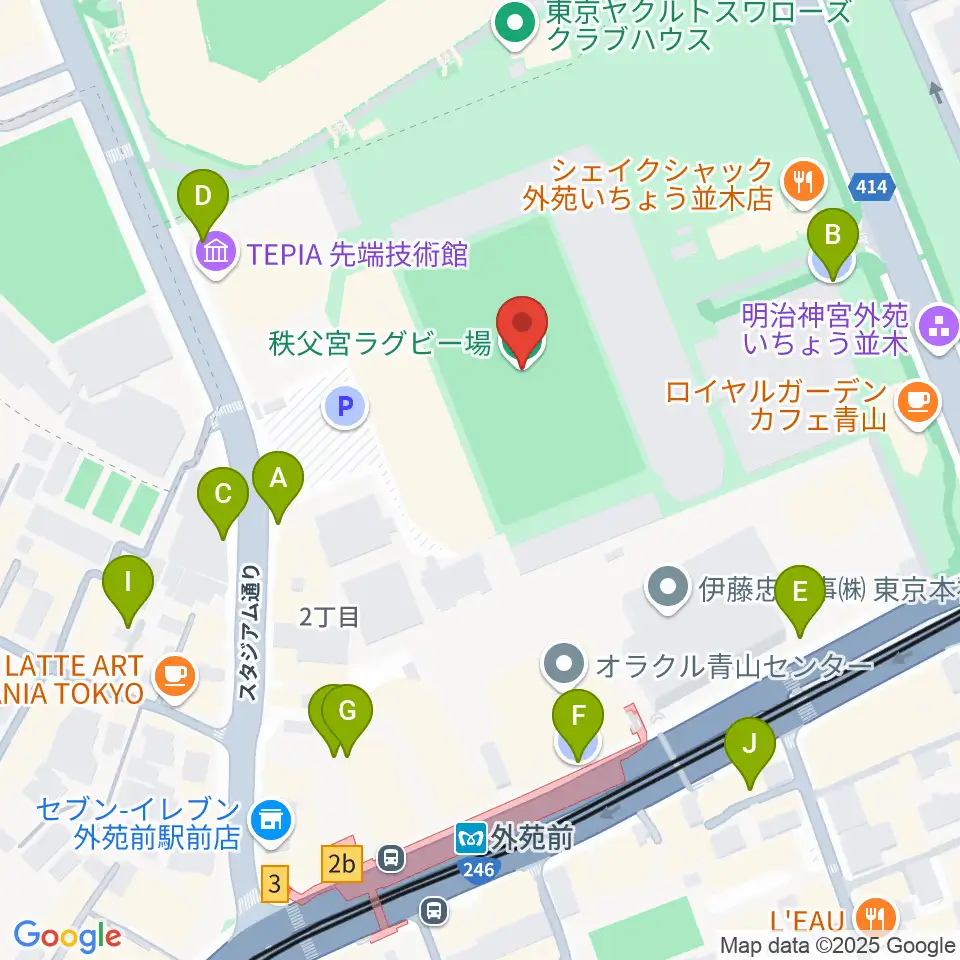 秩父宮ラグビー場周辺の駐車場・コインパーキング一覧地図