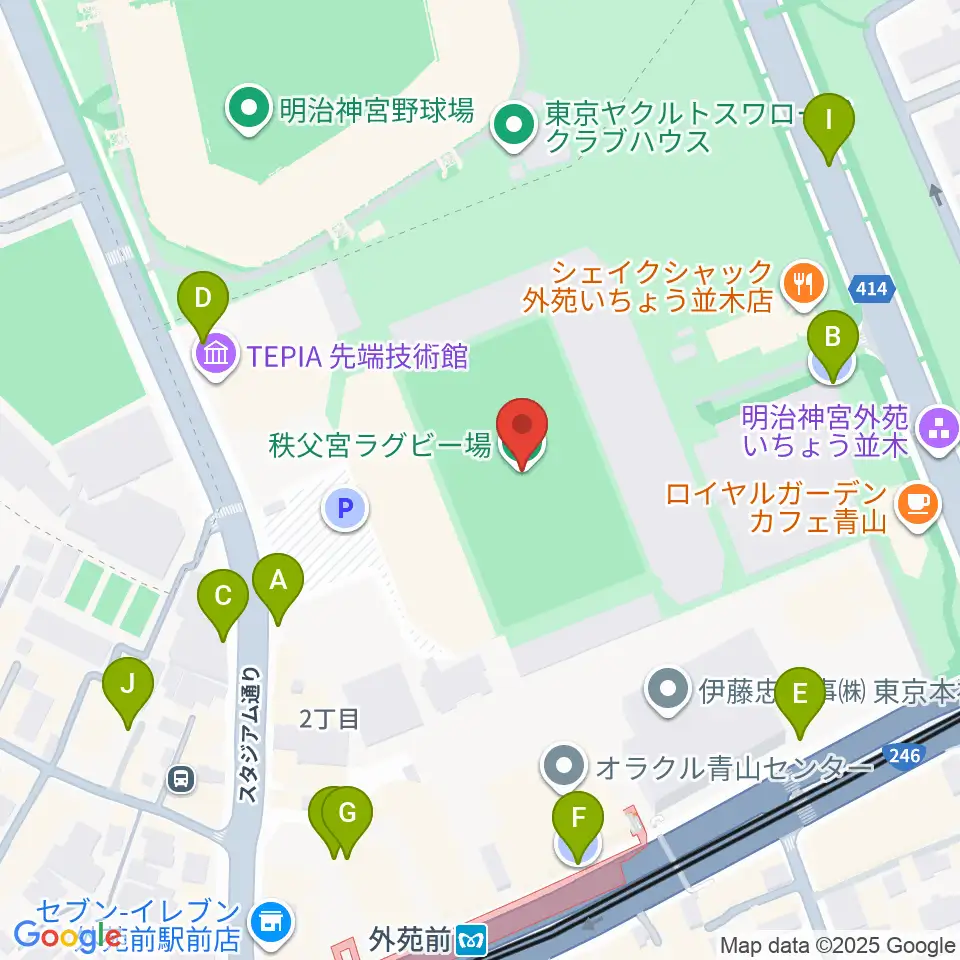 秩父宮ラグビー場周辺の駐車場・コインパーキング一覧地図