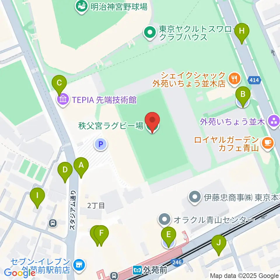 秩父宮ラグビー場周辺の駐車場・コインパーキング一覧地図