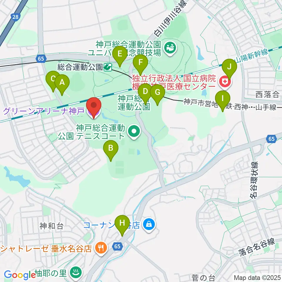 グリーンアリーナ神戸周辺の駐車場・コインパーキング一覧地図