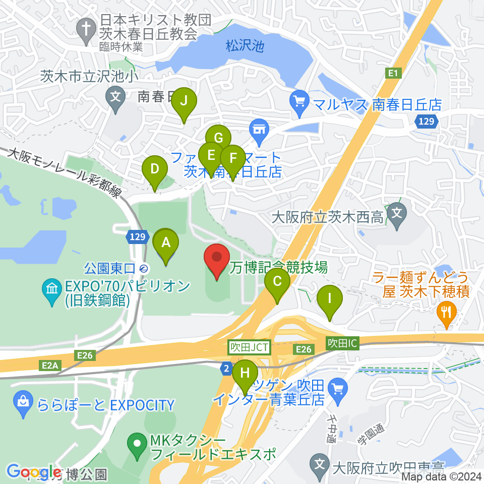 万博記念競技場周辺の駐車場・コインパーキング一覧地図