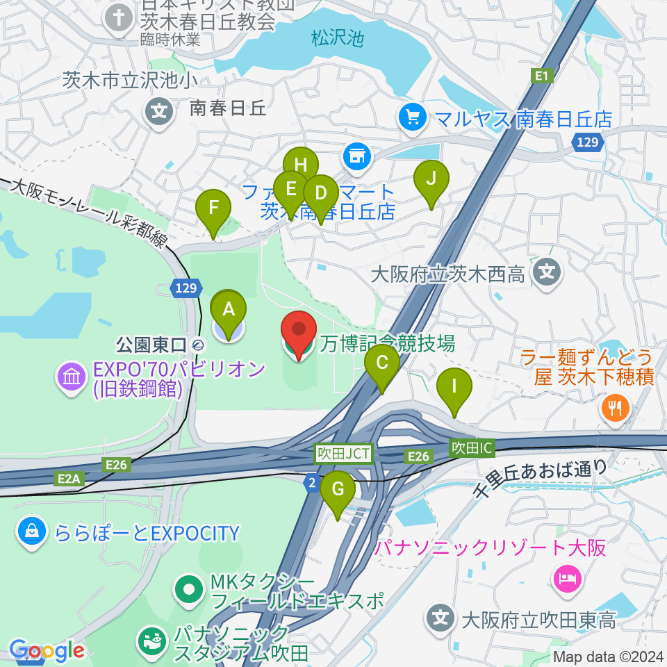 万博記念競技場周辺の駐車場・コインパーキング一覧地図